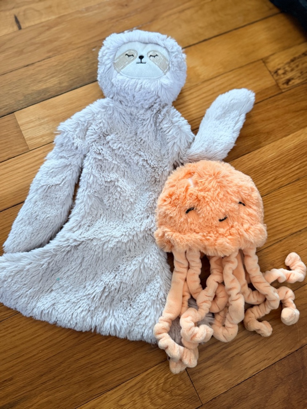 Soft Gray Sloth Lovey with Peach Jellyfish Plush Set